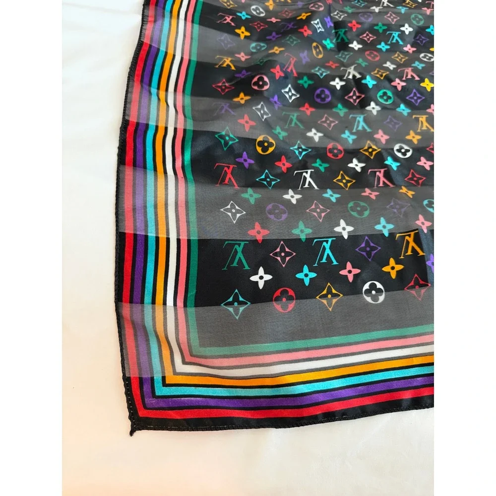 Louis Vuitton Multicolor Monogram Silk Square Scarf Rainbow Border
